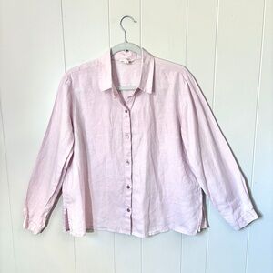 Eileen Fisher 100% Organic Linen Blouse Button Down Pale Purple Boxy Fit Small
